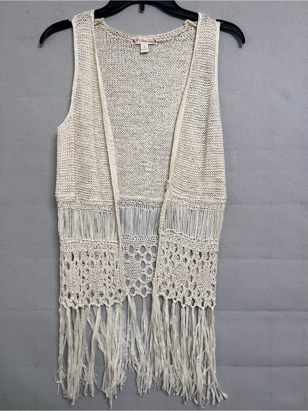 It's Our Time Cream Crochet Fringe Open-Front Vest